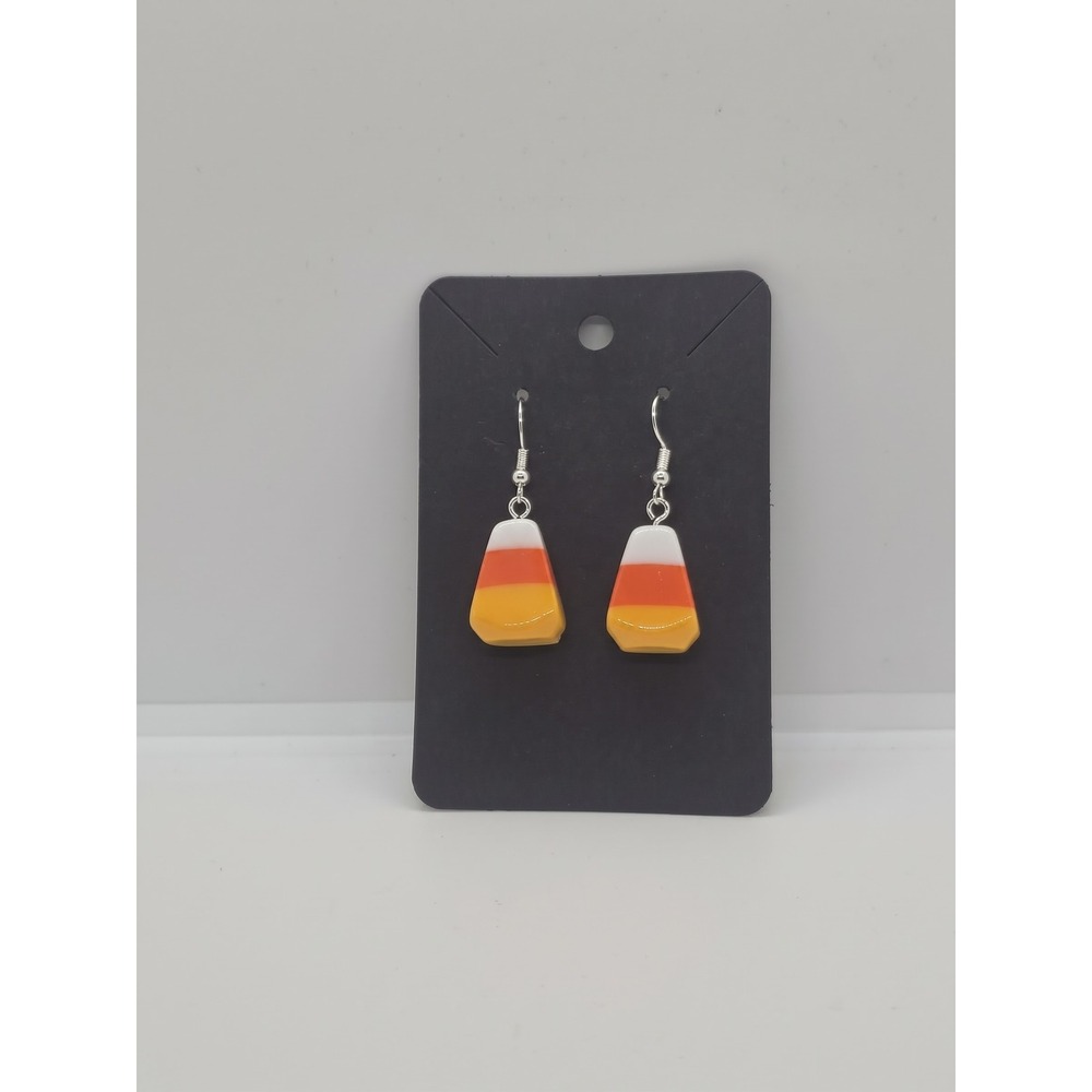 Handmade Candy Corn Halloween Drop Earrings Orange White Yellow Festive Jewelry